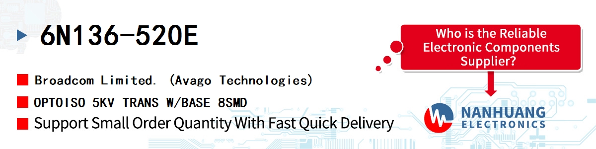 6N136-520E AVAGO OPTOISO 5KV TRANS W/BASE 8SMD